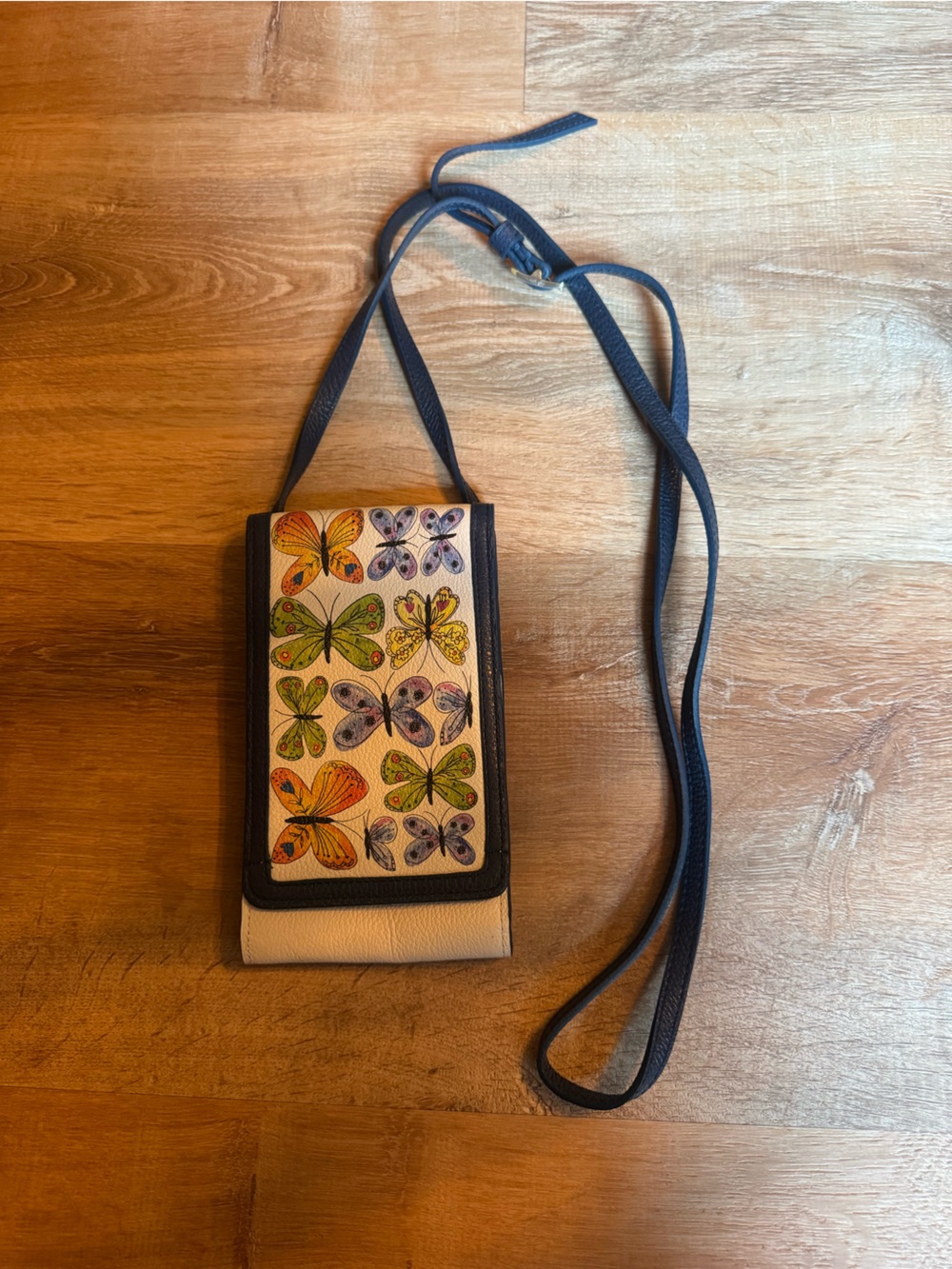 Butterfly Pattern Crossbody Phone Pouch - Blue Strap